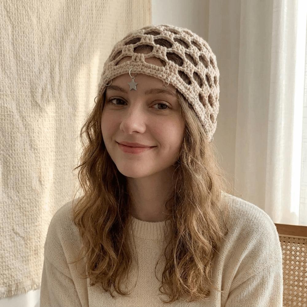 Hollow Out Crochet Hollow Knitted Hat Star Tassels Weave Cap Fashion Knit Beanies Outdoor