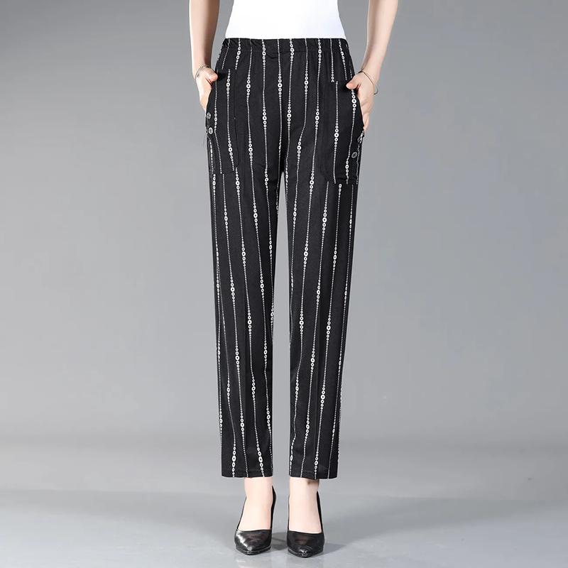 WTEMPO Эластичные тонкие свободные укороченные брюки с высокой талией для мам, женские брюки с принтом в стиле ретро, весна-лето, из ледяного шелка, широкие брюки