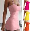 Women Slip Dress for Club Party Beach Spaghetti Strap Sheath Slim Fit Dress Sleeveless Backless Strappy Dress Solid Color Summer Mini Dress