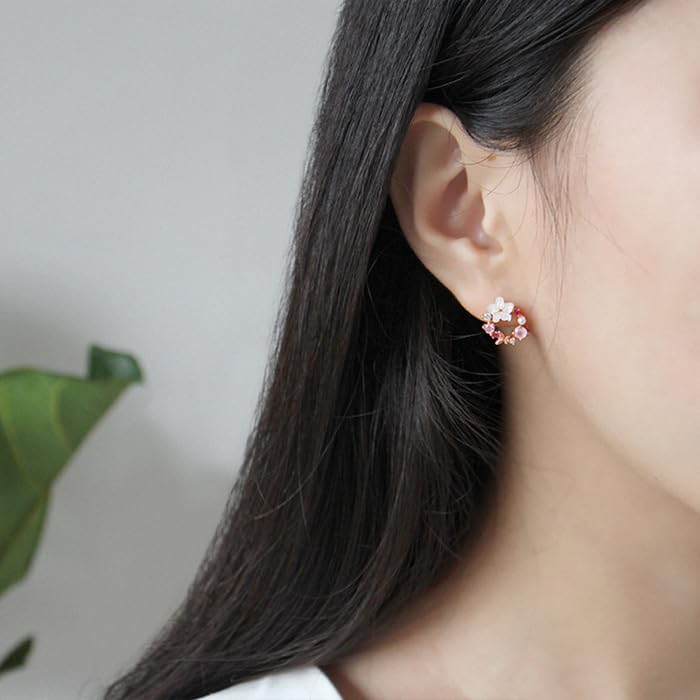 Гипоаллергенный к 925 розовому золоту Girlfriend [Glam Jewelry] Серьги, Сакура, Сакура, Дамы, Металлы, Серебро, Жемчуг, Кристалл, Покрытие, Подарок, Женщины,