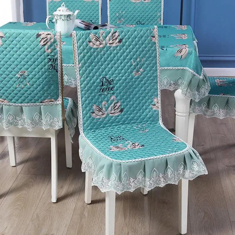 Кружевная спинка стула, стол и чехол на стул, домашняя прямоугольная скатерть, художественная скатерть, обеденный стул, встроенная подушка
