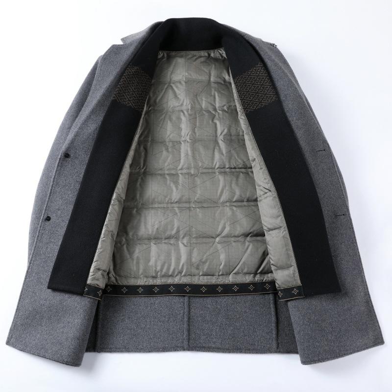 Зимнее двухстороннее шерстяное кашемировое пальто мужская шерстяная шерстяная куртка средней длины с воротником из шерсти со съемным пуховиком