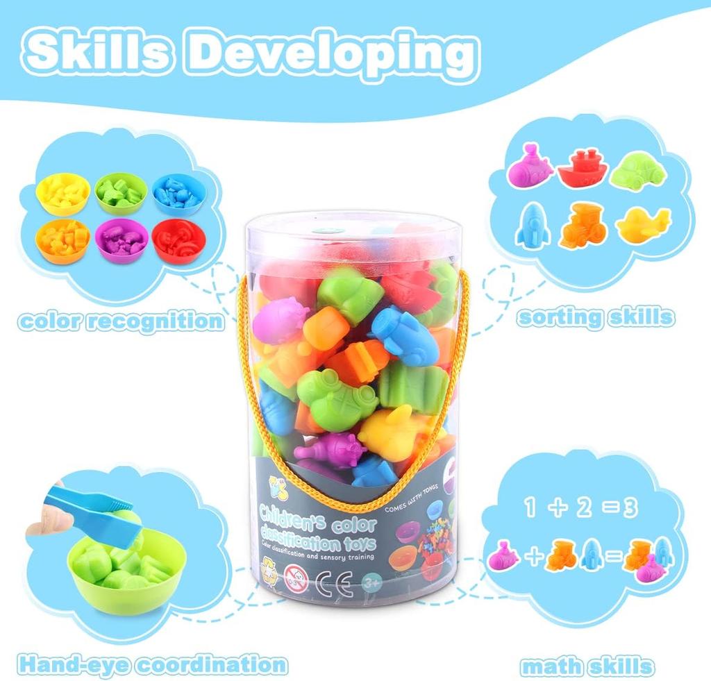 Игрушки от 3 лет, игрушки Монтессори от 3 лет, игрушка для распознавания цветов подсчета динозавров с подходящими чашками и пинцетом, цвета для развития мелкой моторики