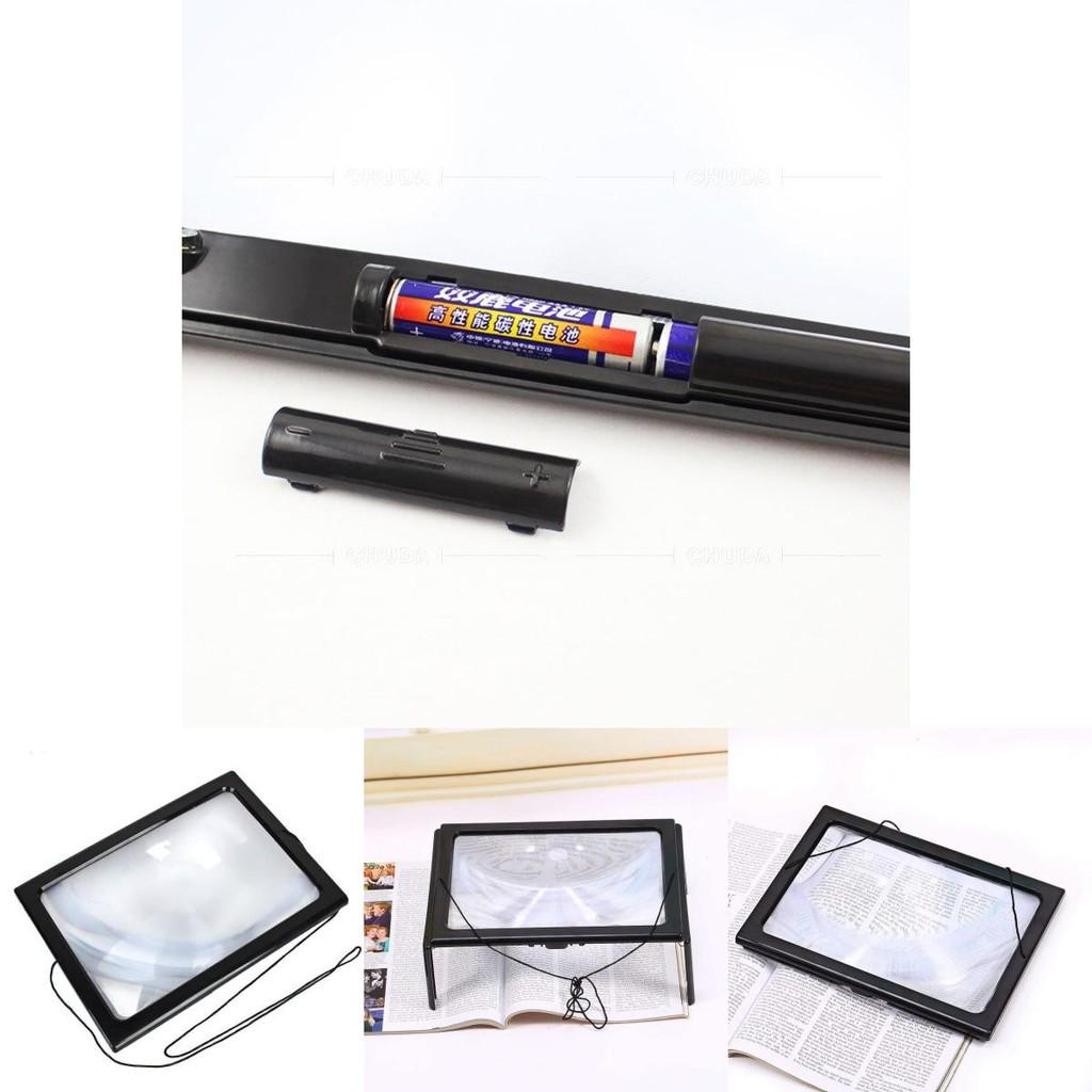 Foldable Portable A4 Rectangular 3x Reading Magnifying Glass With Led Light For Seniors Reading And Learning