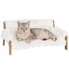 Elevated Dog/Cat Sofa Bed, Wooden, Removable Plush Cushion, Non-Slip Feet, 70 x 47 x 30 cm, White