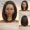 ALAN EATON 13x6 Lace Wigs Medium Brown Wig Short BOB WIgs for Women Daily Party Heat Resistant Fiber Wigs with Dark Root