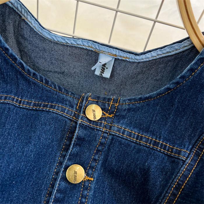 Французское длинное платье с летящими рукавами и круглым вырезом, тонкое джинсовое платье трапециевидной формы, женское винтажное однобортное джинсовое платье Z1780