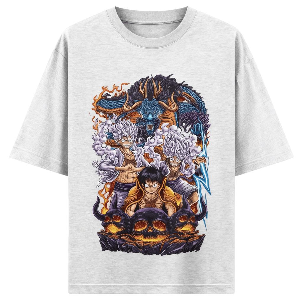 Аниме One Piece ЛУФФИ ГИР 5 Печать Оверсайз Хлопковая Футболка Мужская и Женская Мода Харадзюку Y2K Повседневная Летняя Впитывающая Пот Футболка