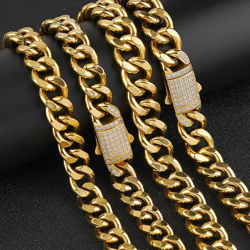 Нержавеющая Сталь Iced Out Микро Паве Кубический Цирконий Нержавеющая Сталь Кубинская Цепь Цепь Звенья Кубинской Цепи Хип-Хоп Вечеринка Украшения