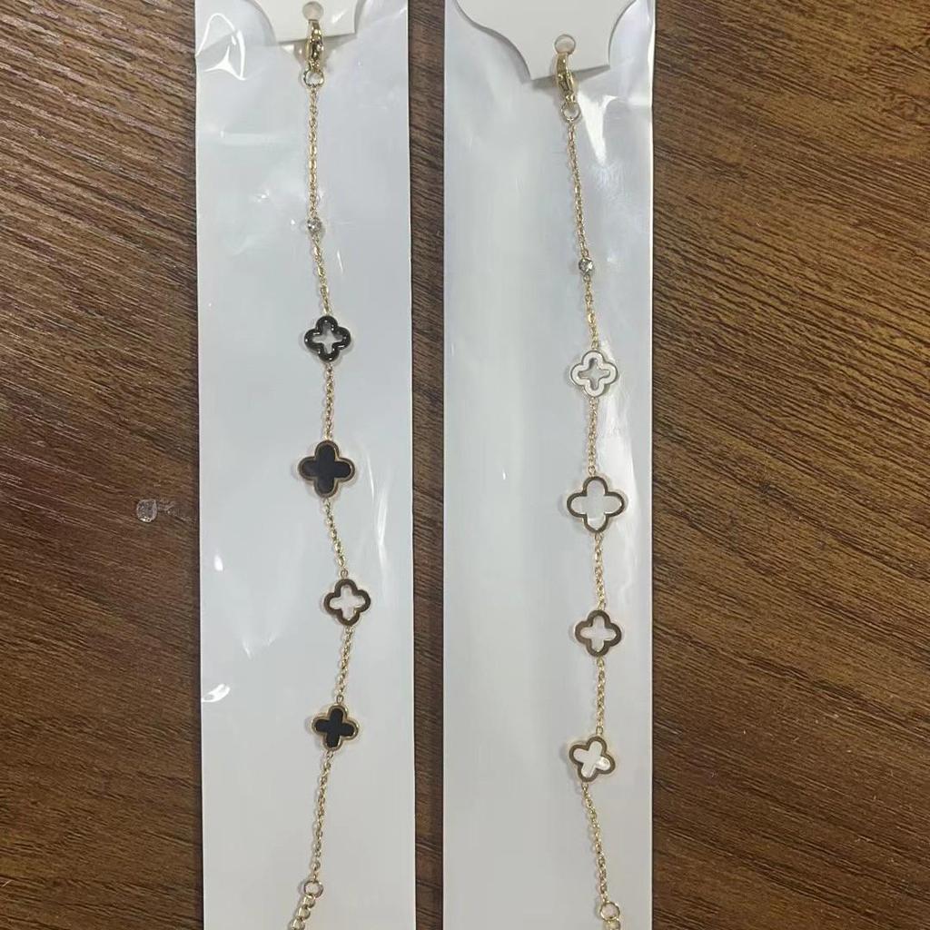 European & American Drip Oil Four-Leaf Clover Titanium Steel Bracelet - Women's Luxurious High-End Jewelry, Non-Fading