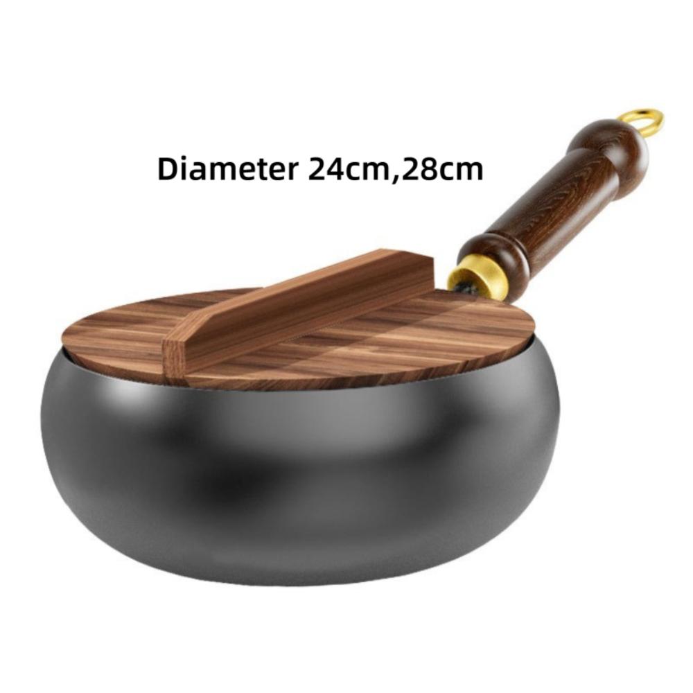 Здоровый чугунный горшок ручной ковки с антипригарным покрытием и деревянной крышкой, сковорода без покрытия, большой горшок, индукционная плита, газовая плита