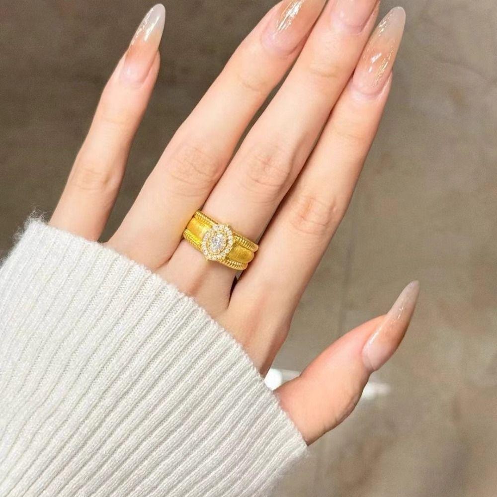 Unique Crystal Split Ring Vintage Adjustable Finger Rings Exquisite Round Crystal Ring Ladies
