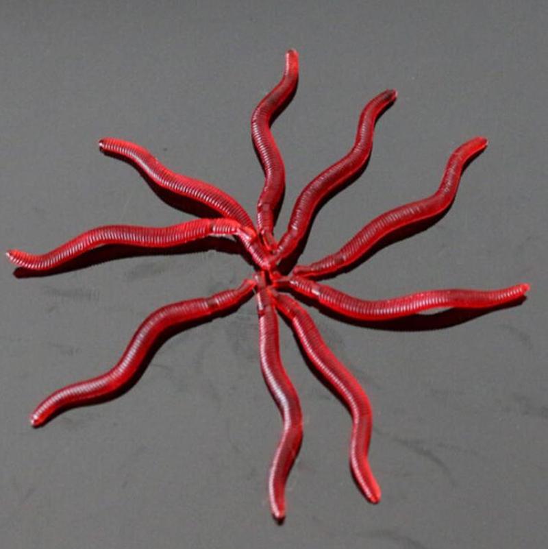 50 шт. мягкие красные имитации дождевого червя, рыболовные приманки с червями, крючки, наживки