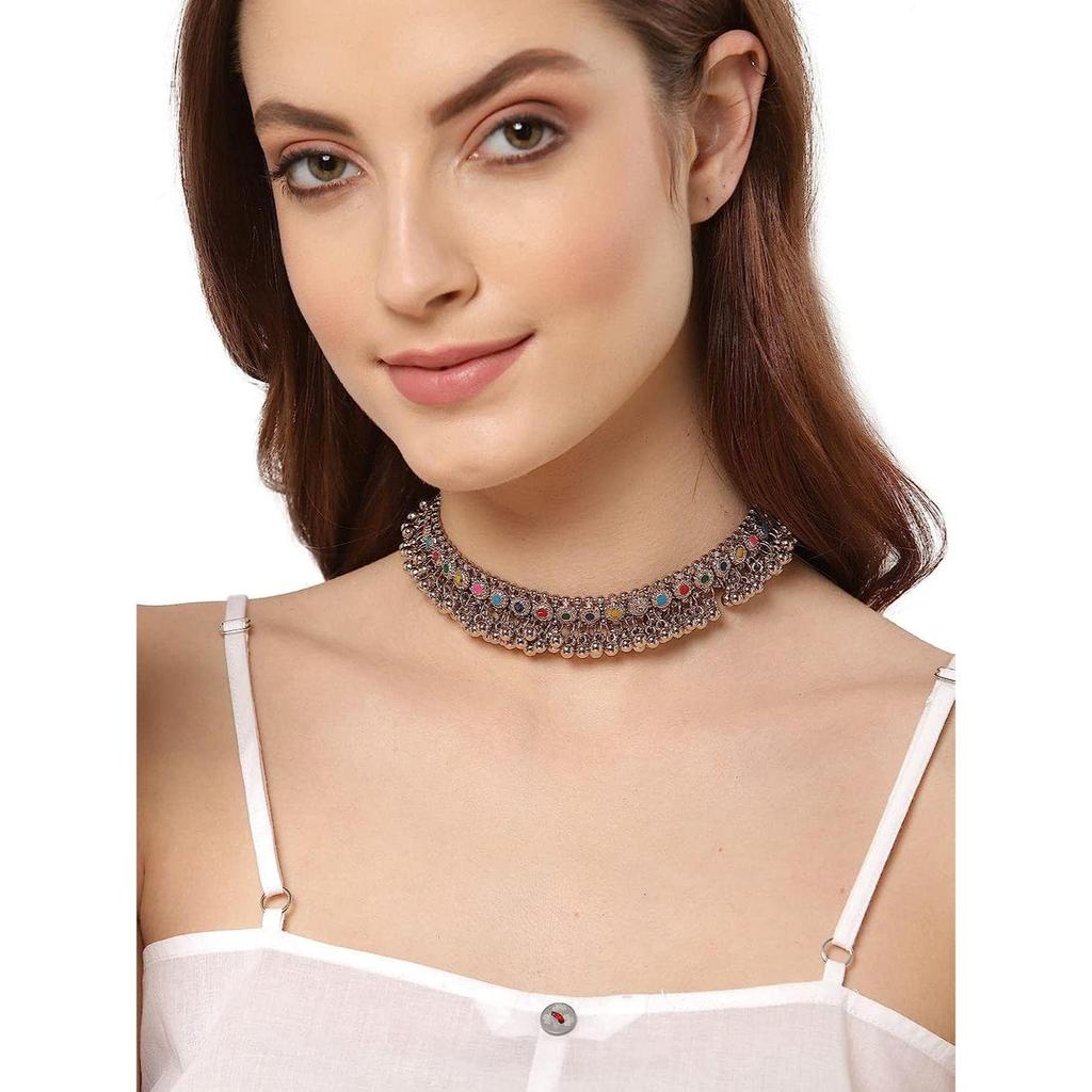 Ожерелье-чокер Shining Diva Fashion, новейшее стильное необычное оксидированное серебро, племенное колье для женщин и девочек