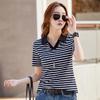 Women's Striped Printed Lapel T-shirt Ordinary Fit Casual Short-sleeved Pullover