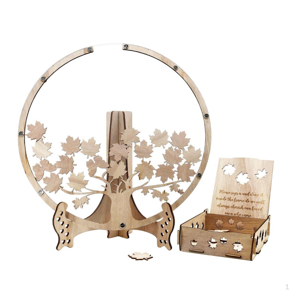 Wedding Guest Book Visitors Sign In Wooden Maple Leaves Rustic Wood Drop Box Frame