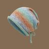 Autumn And Winter Women'S Wool Colored Knitted Yarn Hat, Fashionable Gradient Color Drawstring Pile Hat, Face Enhancing Small Pullover Hat
