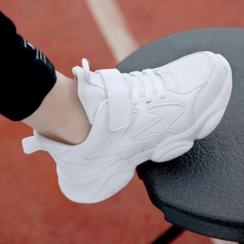 Детские маленькие белые туфли Средние и большие осенне-зимние дышащие сетчатые кожаные кампус ученики начальной школы повседневные для мальчиков