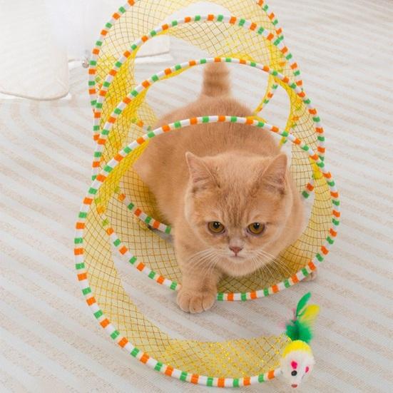 Cat Tunnel Toy Foldable Interactive Self Play Cat Hunting Spiral Tunnel Toy with Plush And Feather Toys for Indoor Cats