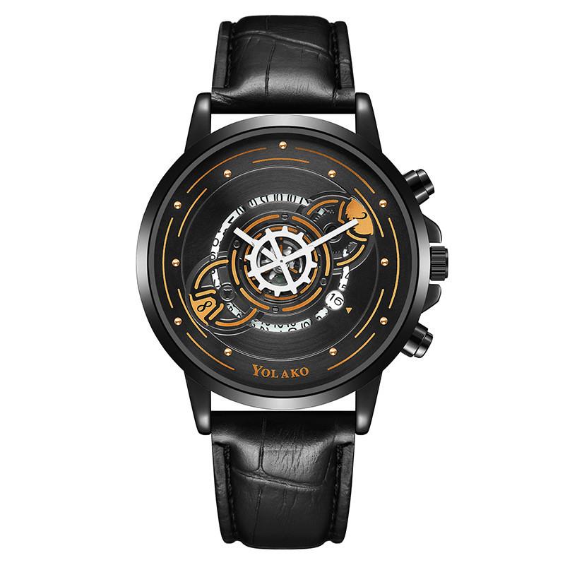 Mens Fashion Quartz Watch With Leather Strap And 24h Indicator For Casual Wear
