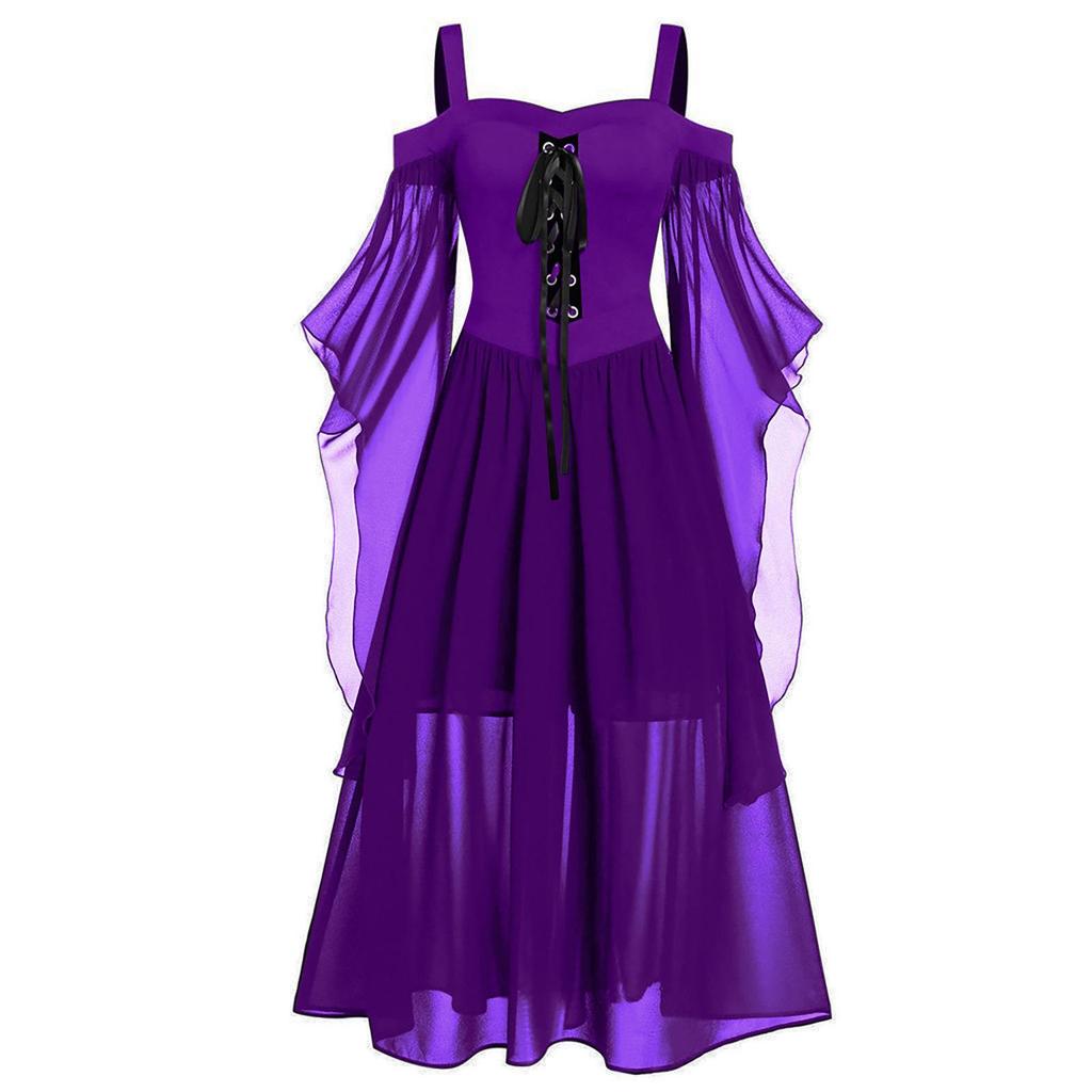 European & American Halloween Sleeveless Chiffon Color Block Dress