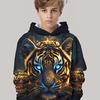 3D Digital Printed Fantasy Tiger Cool Pattern Hooded Sweatshirt, Fashionable and Trendy Casual Children's Clothing, Suitable for Boys To Go Out