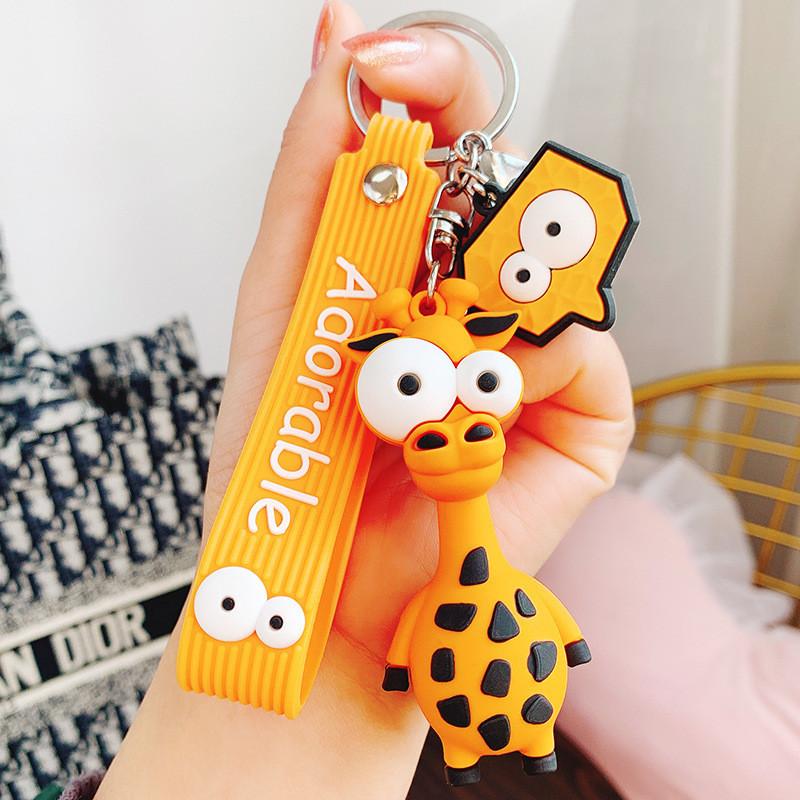Adorable Silicone Cartoon Giraffe Keychain Cute Novelty Bag Charm Accessories