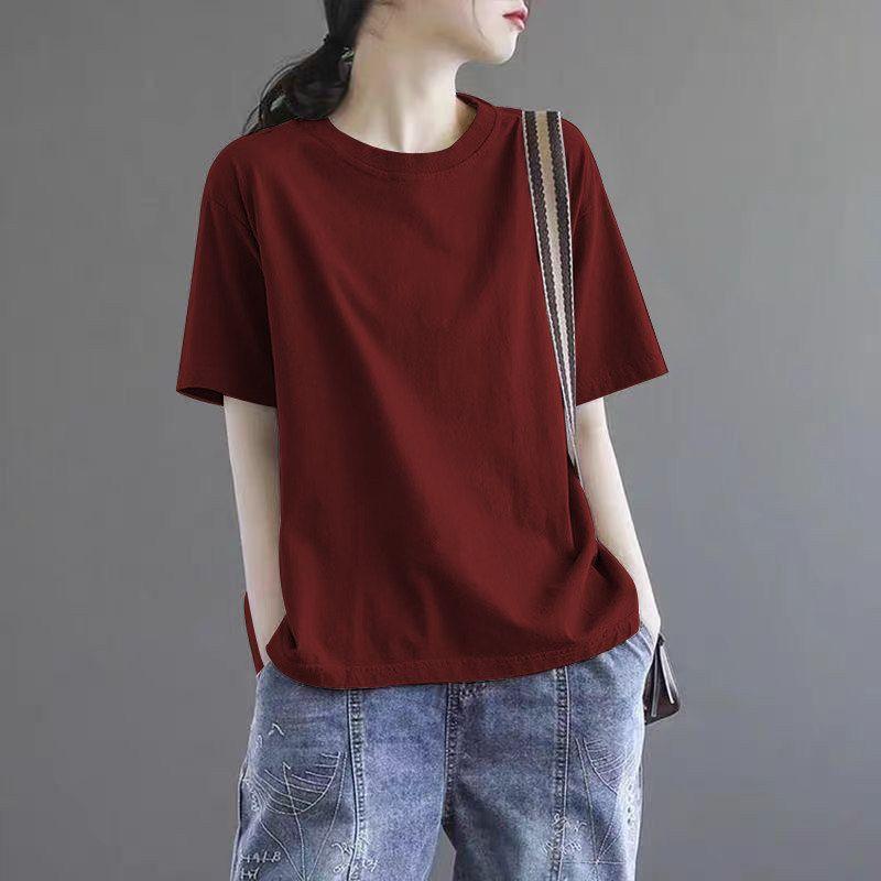Brand Discount Store Genuine Goods Women clothes Pure Cotton Short sleeve Top Plus size Loose Casual Print Summer T-shirt Tide
