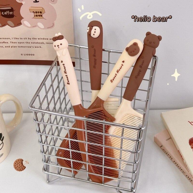 1 шт., милая детская щетка для волос с мультяшным рисунком, расческа цвета чая и молока, каваи, медведь, кролик, мягкая расческа из смолы с ручкой для маленьких девочек, аксессуары для волос