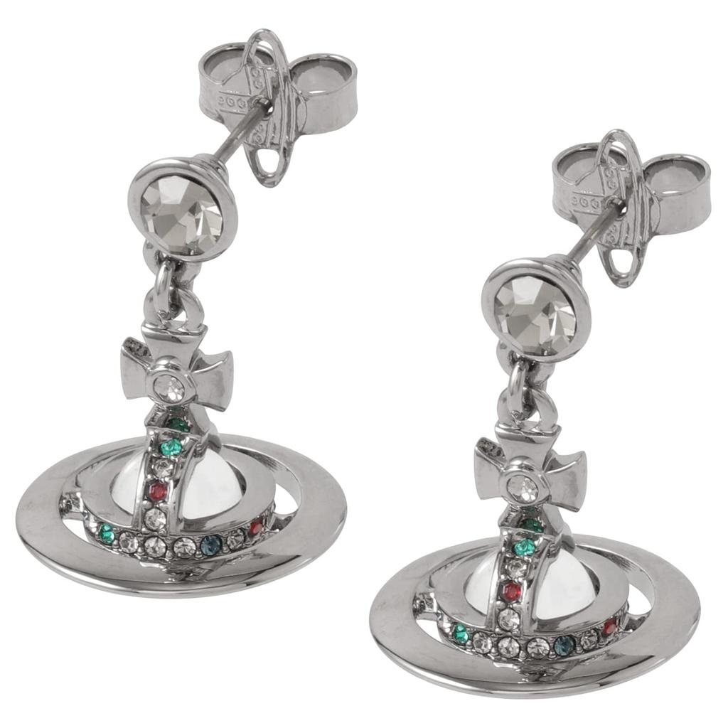 Vivienne Westwood 3D 3D Petit Orb Rhinestone Drop Earrings Chrome Silver 62020032-S001 [Item]