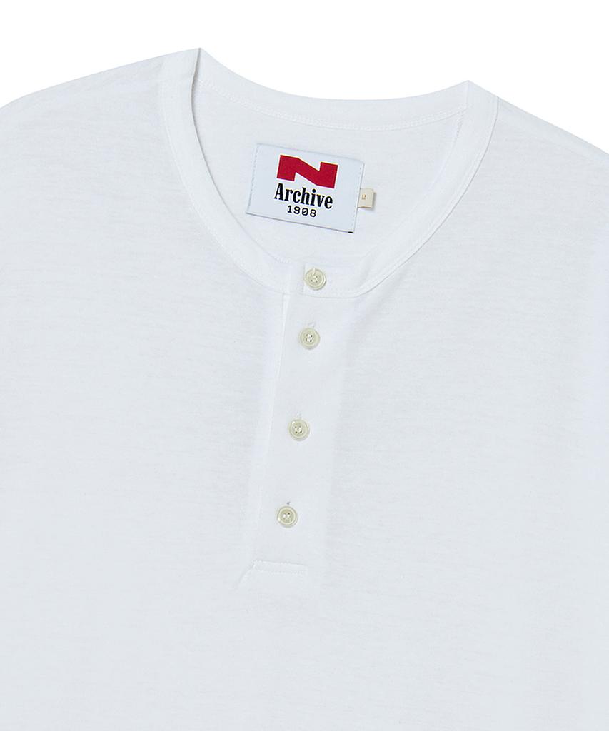 BEYOND CLOSET [Collection Line] Linen Blended Vintage Garment Henley Neck Short Sleeve T-Shirt White