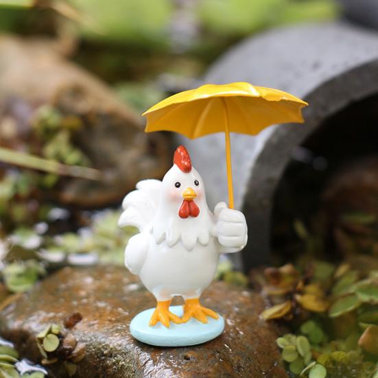 Holding Yellow Umbrella Chicken Figurine Cartoon Chick Resin Statue Sculpture Home Office Desktop Decoration Ornament