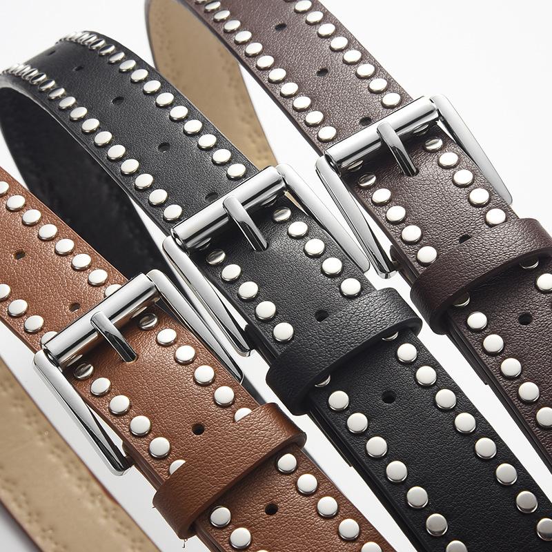 1spc Punk Rivet Decorative Needle Buckle PU Leather Belt, High end Women's Versatile Jeans Belt