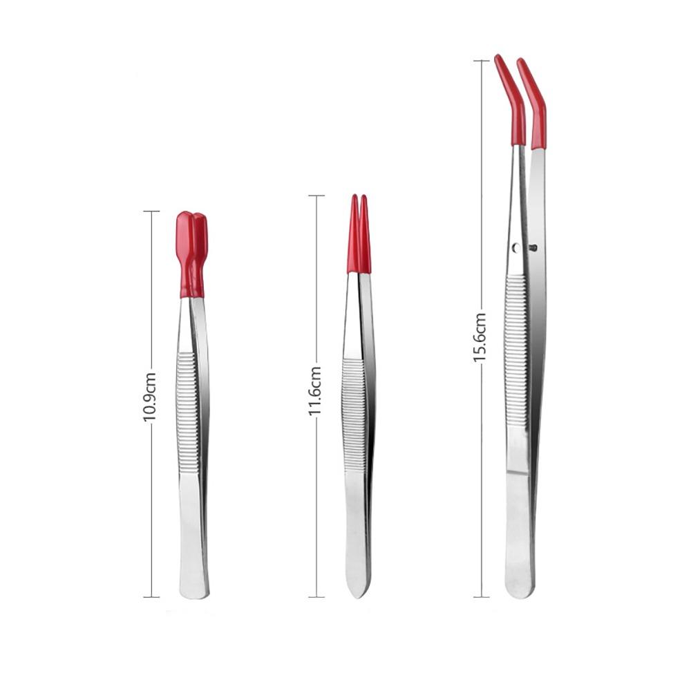 Stainless Steel Flat Tip Tweezers PVC Coated Rubber Tips Tweezers Accessories Long Tweezers Tools