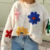 European and American Floral Women's Round Neck Thick Knit Sweater, Long Sleeve Pullover for Autumn and Winter