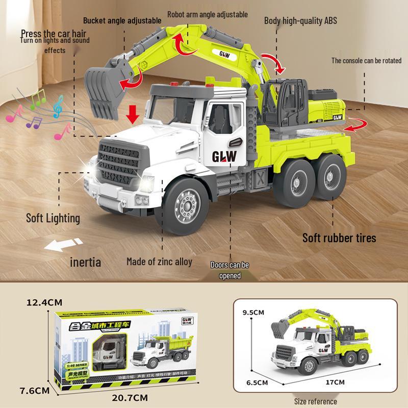 Douyin Alloy Children's Crane & Excavator: Inertial Sound & Light Mixer Truck Model