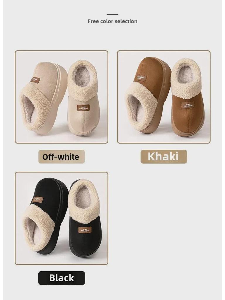 Женские хлопковые тапочки на толстой подошве 2024 г.: Зимний мех, нескользящий, для использования в помещении и на улице, увеличивающий рост