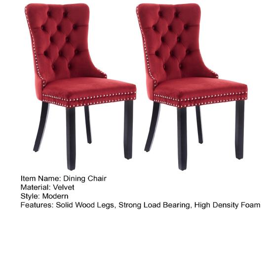 Dining Chair Classic Velvet Chairs High-end Tufted Solid Wood Contemporary Upholstered Living Room with Legs Set of 2 Wine Red Kitchen Dinner