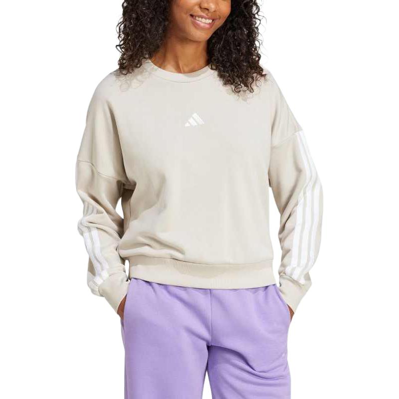 Adidas Comfortable Striped Crew Neck Pullover Sweatshirt Women Tops Miracle-Alum-Brown White JE0014