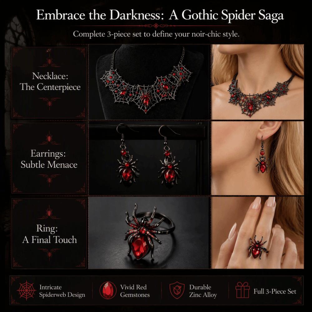 3pcs Zinc Zinc Zinc Alloy Halloween Pendant Earrings with Inlaid Glass Punk Hollow Necklace Goth Festival