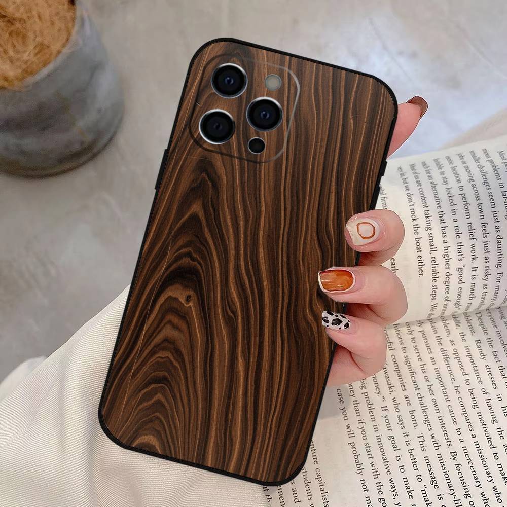 Carved Wood Phone Case Silicone Soft For IPhone 17 16 15 14 13 12 11 X XR Plus Pro Max Plus