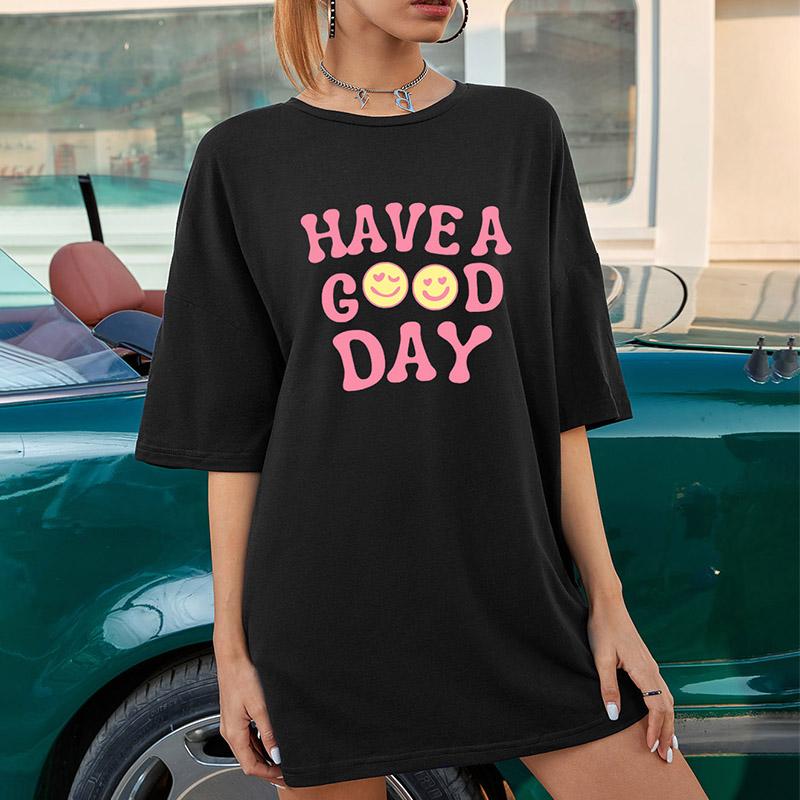 HAVE GOOD DAY Clorful Happy Face Grsphic Print Oversized Футболка Летняя забавная свободная футболка Женская мода Причинный эстетический топ
