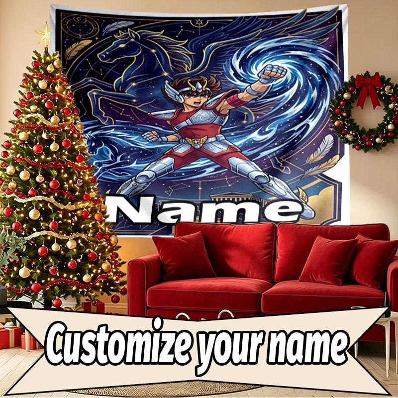 Custom Name Personalized Saint Seiya Print Tapestry, Wall Art Decor, Bedroom, Dorm, Apartment, LivingRoom, Party Backdrop, Gift for Birthday