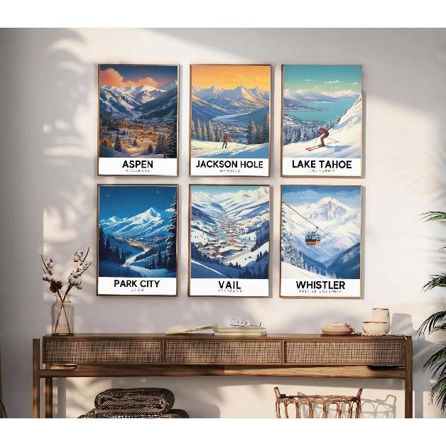 KROEY Ski Poster Apres Ski Snowy Mountain Posters Vintage Ski Canvas Wall Art For Modern Family Bedroom Living Room Dorm Classroom Office Decor