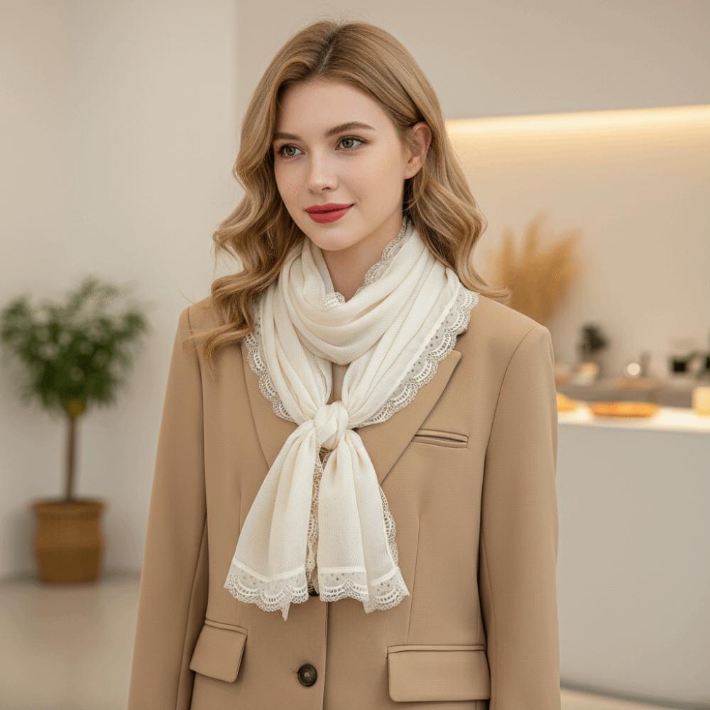 Solid Color Cotton Linen Scarf Lace Edge Silk Scarf Literary Flaxen Lace Scarf  for Women