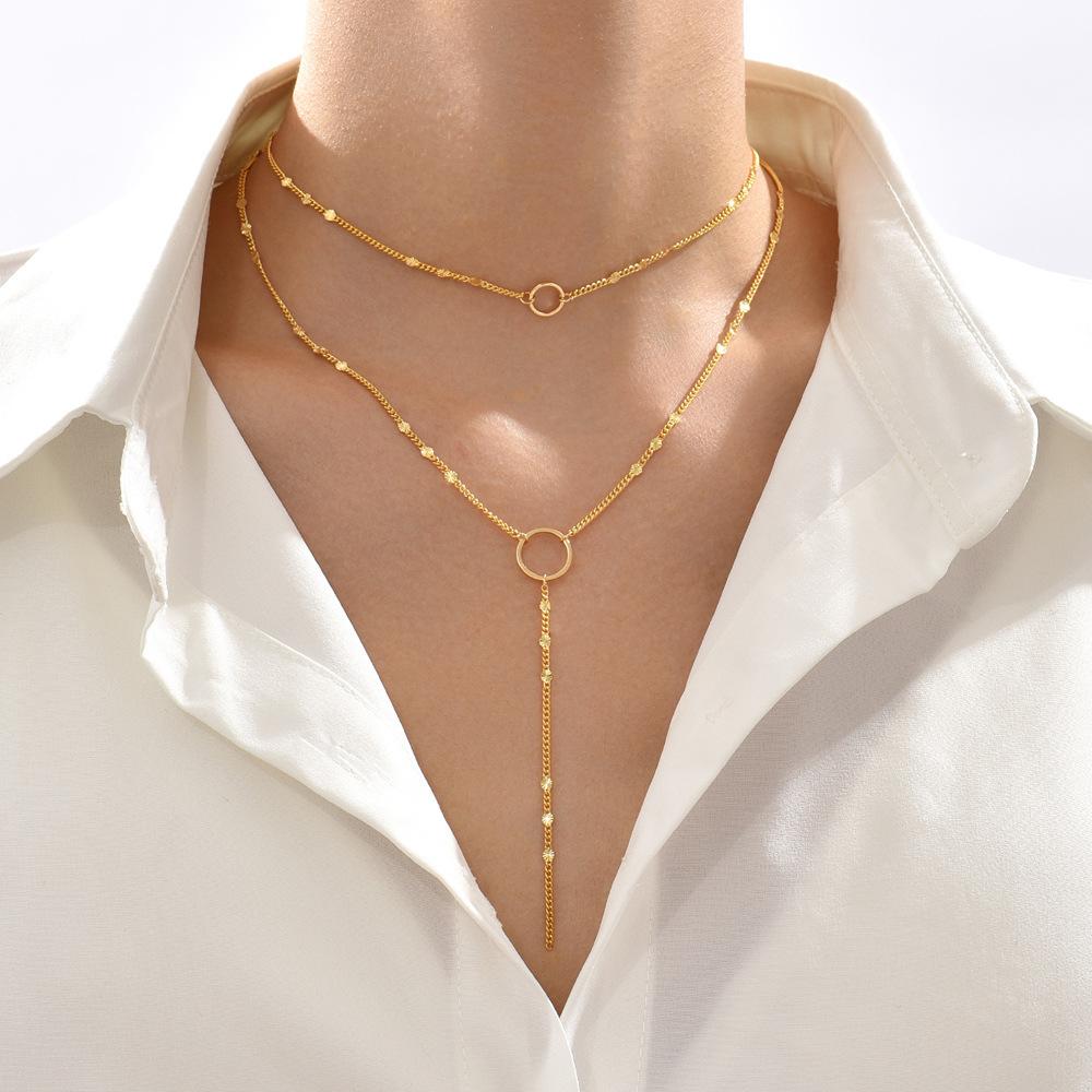 Золотое 14K Геометрическое Колье Y-образное Колье Цепочка на Ключицы 2-в-1 Цепочка на Шею Многослойная Цепочка с Кисточками