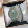 Harajuku Style Daisy Children's Watch Simple Quartz Leather Green Pink Watches for Girls with Bracelet Watch Box Gift