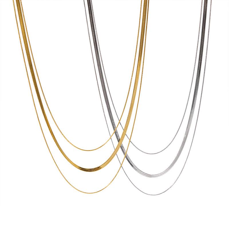 Minimalist Gold-Plated Triple-Layer Snake Bone Chain Necklace