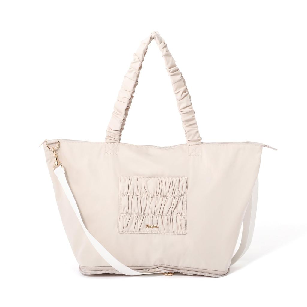 Francfranc Classic Flower 2-Way Carry-On Tote Bag, Light Pink, Water-Repellent, Expandable, Lightweight, Travel