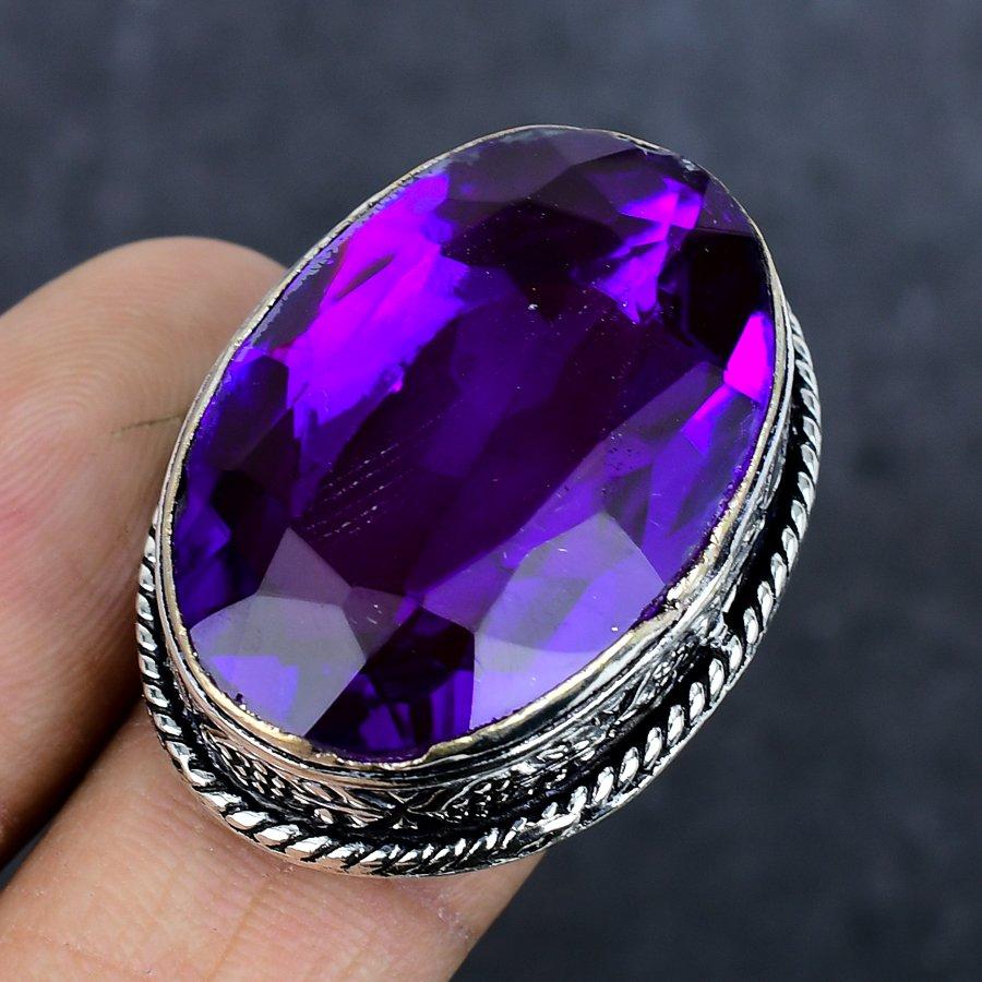 Natural Pink Amethyst Gemstone 925 Sterling Silver Jewelry Ring Size 8 U4e42